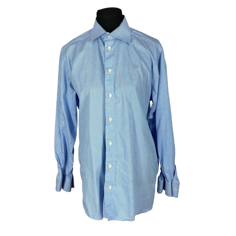 Eton Men Dress Shirt Cotton Slim Striped Long Sleeve Button Down Blue size 41/16